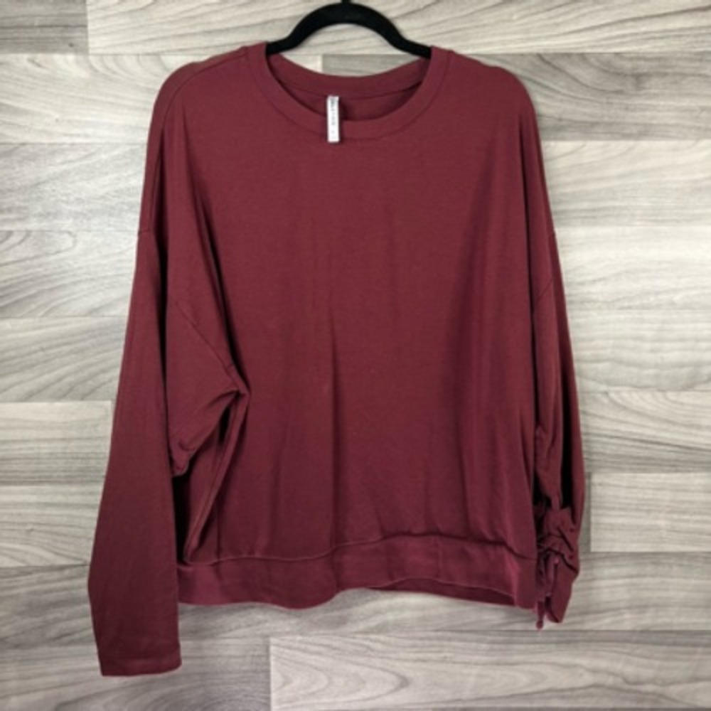 Fabletics Womens Pullover Sweatshirt Red Heathered Crew Long Sleeve Drawstring M